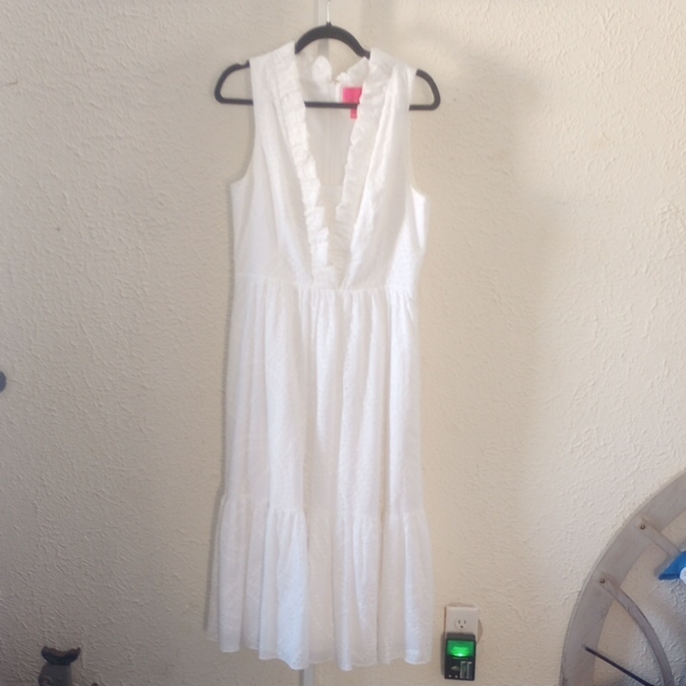 Lilly Pulitzer White Ruffle Midi Dress, EUC